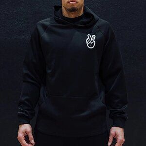 Deuce Men's Athletic Hoodie Black Long Sleeve Kangaroo Pocket Size Large